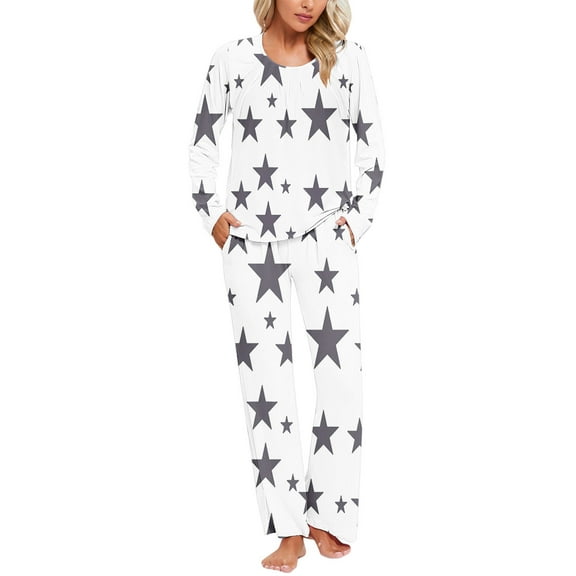 hotojiny 2 Piece Pajamas Sets for Women Cute Casual Long Sleeve Tops with Pants Sleepwear Sets Fashion Homewear
