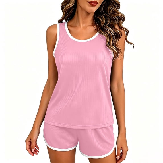 hotojiny 2 Pieces Womens Tank Top Pajamas Set Soft Sleepwear Sleeveless T-Shirt and Shorts Summer Loungewear Pjs Set