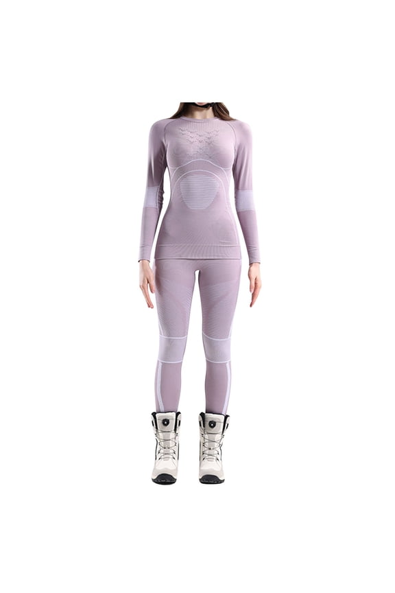2 Set Women's Thermal Ski Underwear Winter Outfit Breathable Warm Base Layer Yoga Top and Bottom for Cold Weather Snow Suit