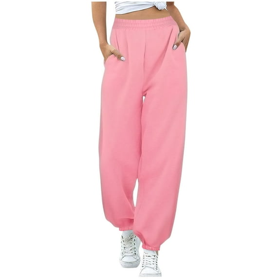hotojiny Fall Joggers for Women High Elastic Waisted Baggy Sweatpants with Pockets Lounge Running Active Pants