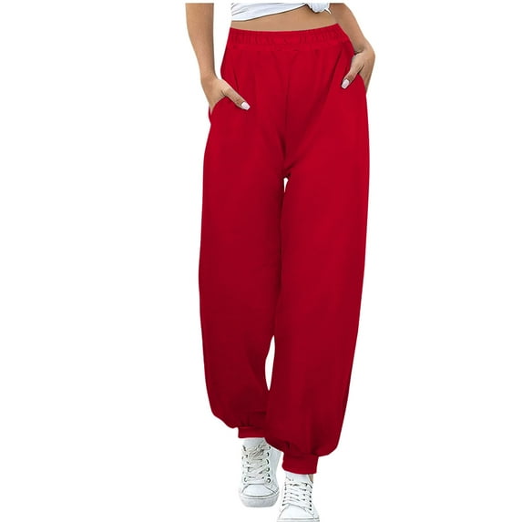 hotojiny Fall Joggers for Women High Elastic Waisted Baggy Sweatpants with Pockets Lounge Running Active Pants