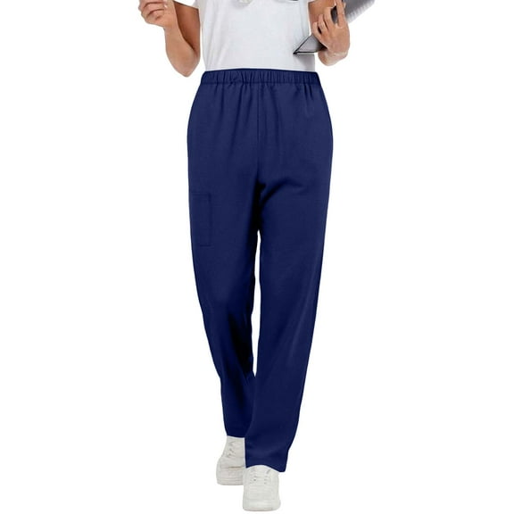 hotojiny Fall Women's Pants Elastic Waist Stretch Pull On Pants Straight Leg Work Casual Trousers with Pockets
