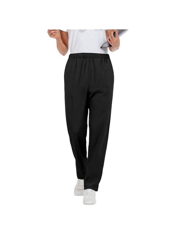Fall Women's Pants Elastic Waist Stretch Pull On Pants Straight Leg Work Casual Trousers with Pockets