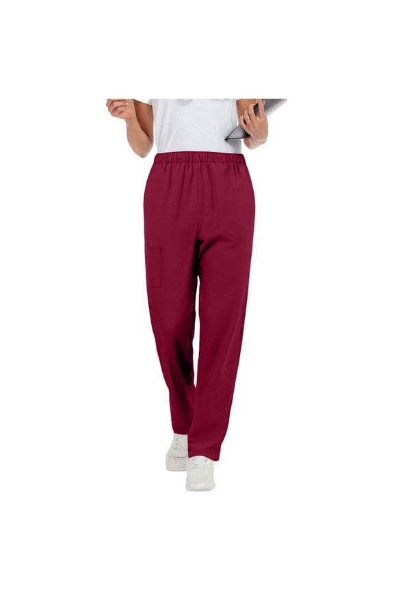 Fall Women's Pants Elastic Waist Stretch Pull On Pants Straight Leg Work Casual Trousers with Pockets