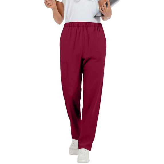 hotojiny Fall Women's Pants Elastic Waist Stretch Pull On Pants Straight Leg Work Casual Trousers with Pockets