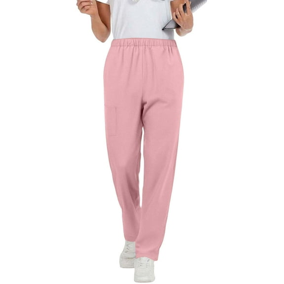 hotojiny Fall Women's Pants Elastic Waist Stretch Pull On Pants Straight Leg Work Casual Trousers with Pockets