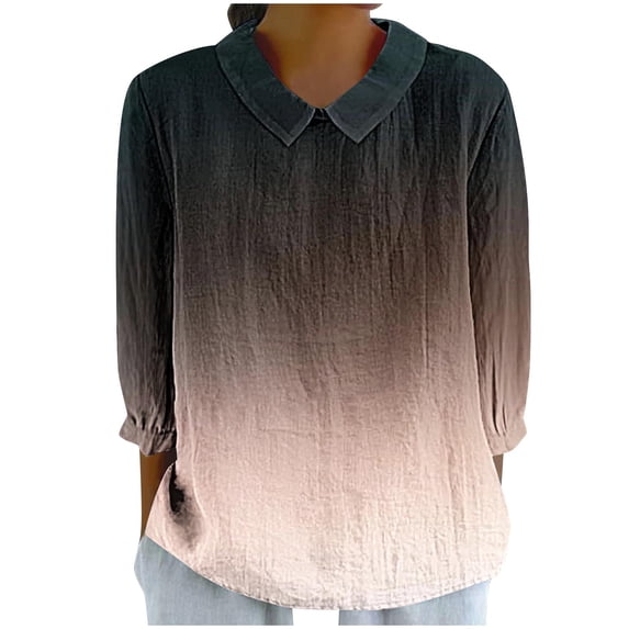 hotojiny Fall Womens Tops Casual Laple 3/4 Sleeve Basic Shirts Lightweight Soft Tshirts Stylish Blouses