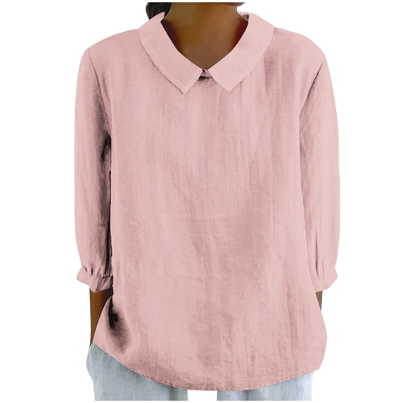 hotojiny Fall Womens Tops Casual Laple 3/4 Sleeve Basic Shirts Lightweight Soft Tshirts Stylish Blouses