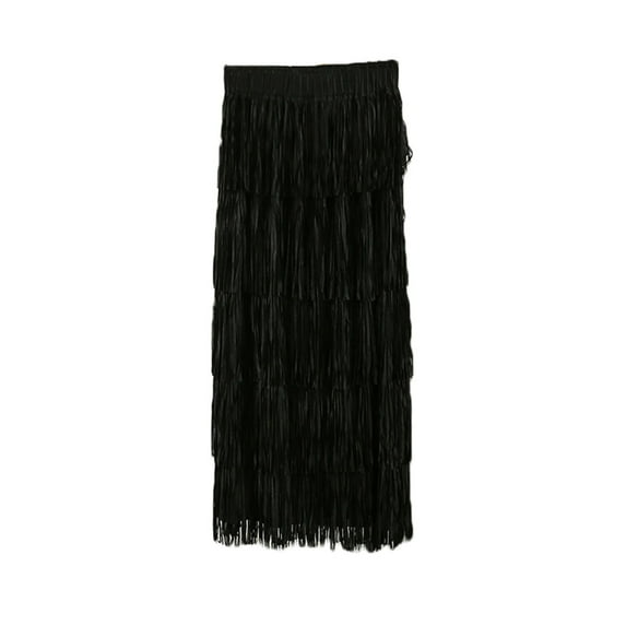 hotojiny Women's Tassel Skirt Elastic Waist A Line Maxi Skirts Elegant Party Club Night Out Long Skirts