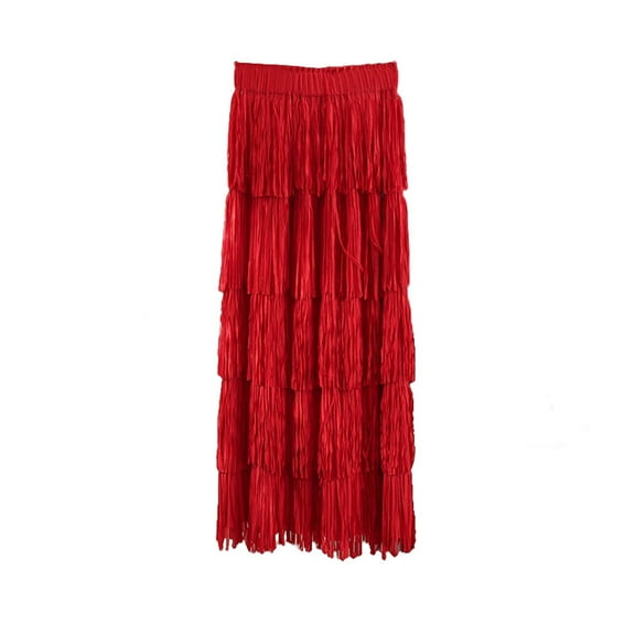 hotojiny Women's Tassel Skirt Elastic Waist A Line Maxi Skirts Elegant Party Club Night Out Long Skirts