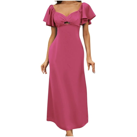 hotojiny Womens Wedding Guest Dress Ruffle Short Sleeve Fashion Maxi Dress Elegant Evening Party Cocktail Long Dress