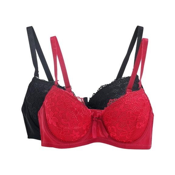 hotojiny 2PC Bras for Women Wireless Lace Bralette Underwire Push Up Bras Comfort Everyday Bra with Adjustable Straps
