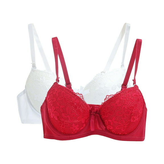 hotojiny 2PC Bras for Women Wireless Lace Bralette Underwire Push Up Bras Comfort Everyday Bra with Adjustable Straps