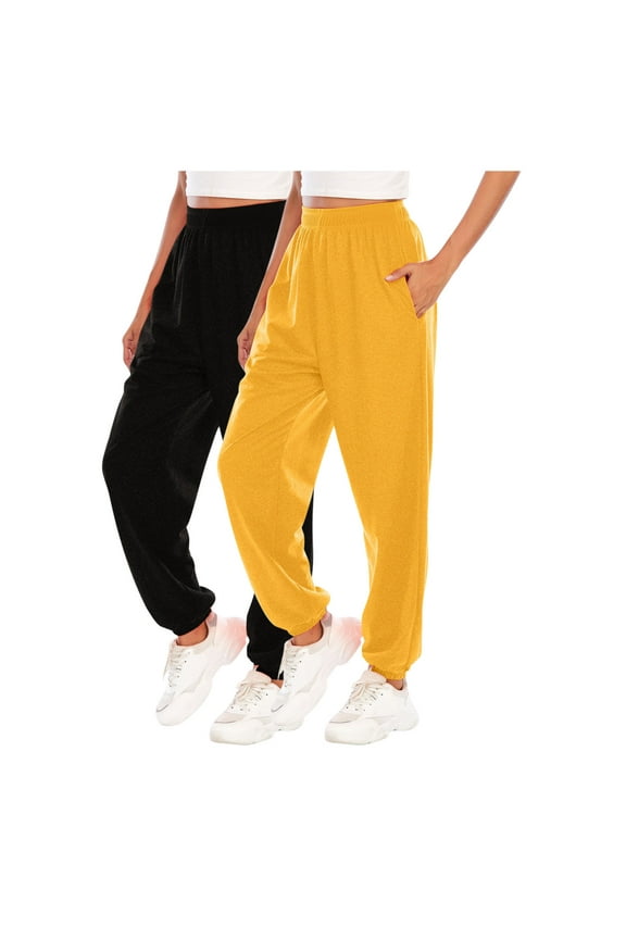 2PC Women Sweatpants Elastic High Waisted Loose Athletic Jogger Running Gym Workout Trousers with Pockets