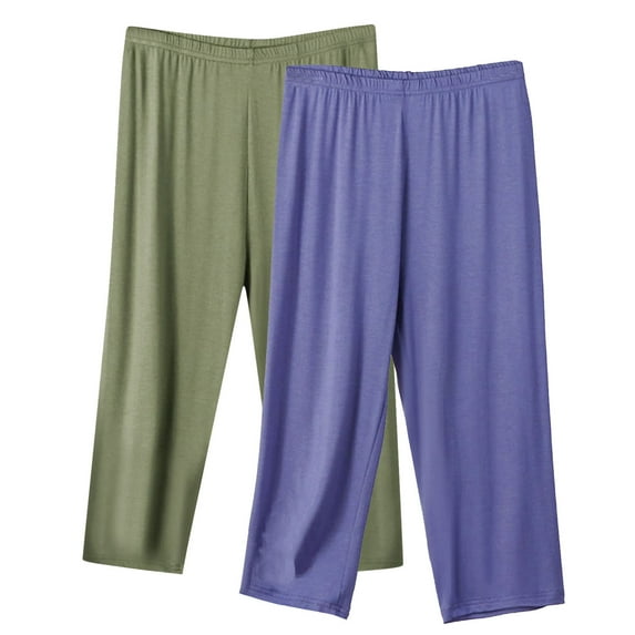 hotojiny 2PC Women's Pajama Pants Wide Leg Plus Size Lounge Capris Elastic Waisted Loose Comfy Yoga Athletic Trousers