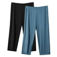 thumbnail image 1 of hotojiny 2PC Women's Wide Leg Capri Pants Elastic High Waisted Lounge Comfy Pajamas Pants Loose Plus Size Solid Capri Sleepwear, 1 of 2