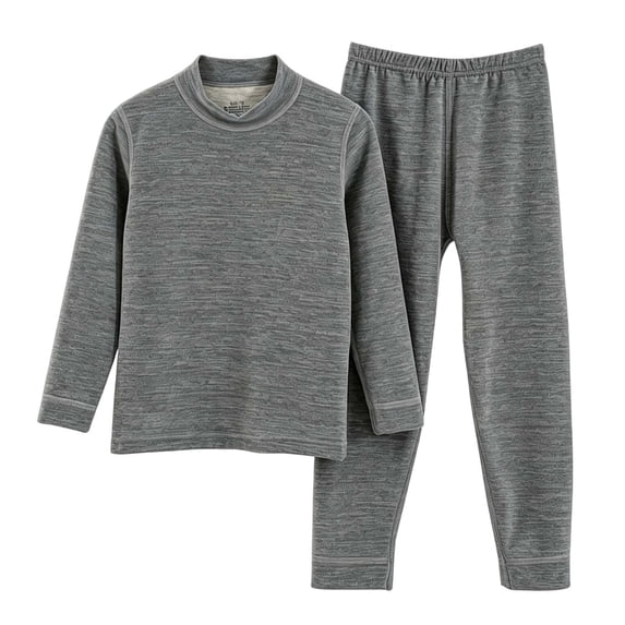 hotojiny 2PCS Children Thermal Set Base Layer Mock Neck Long Sleeve Top Comfy Long Pants Soft Skinny Kids Outfit(Gray,11-12 Years)