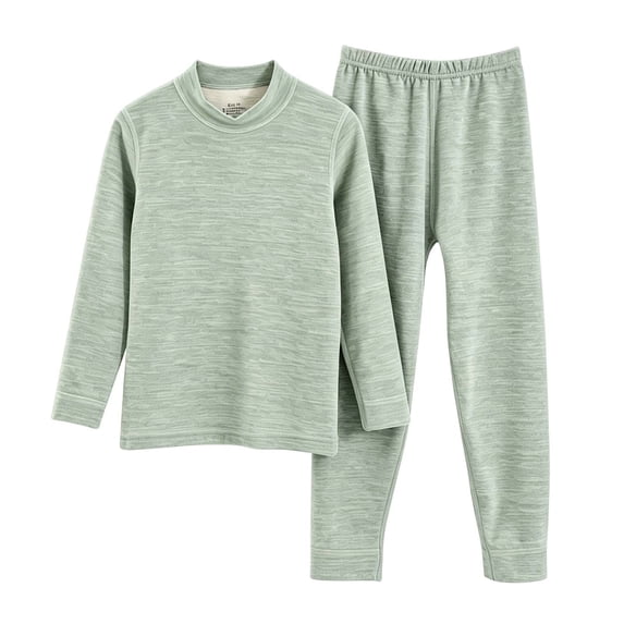 hotojiny 2PCS Children Thermal Set Base Layer Mock Neck Long Sleeve Top Comfy Long Pants Soft Skinny Kids Outfit(Green,7-8 Years)