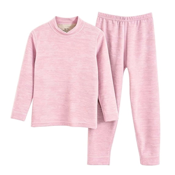 hotojiny 2PCS Children Thermal Set Base Layer Mock Neck Long Sleeve Top Comfy Long Pants Soft Skinny Kids Outfit(Pink,3-4 Years)
