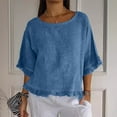thumbnail image 1 of hotojiny 3/4 Length Sleeve Tops for Women Cotton Linen Trendy Ruffle Hem Shirts Lounge Loose Crewneck Blouse, 1 of 6