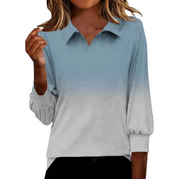 hotojiny 3/4 Length Sleeve Womens Tops Collared V Neck Office Work Shirt Dressy Casual Blouse Basic Tshirts Fashion Clothing
