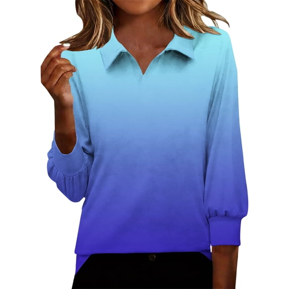 hotojiny 3/4 Length Sleeve Womens Tops Collared V Neck Office Work Shirt Dressy Casual Blouse Basic Tshirts Fashion Clothing