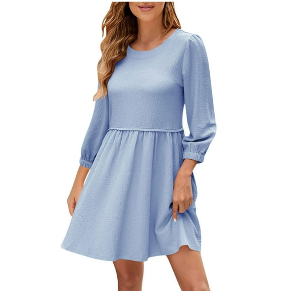 hotojiny 3/4 Sleeve Dress for Womens Casual Crewneck Flowy Dress Lounge Loose A-Line Summer Midi Dresses