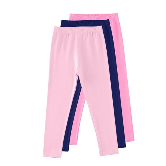 hotojiny 3 Pack Girls Leggings Cotton Kids Yoga Pants Elastic Waist Solid Dance Active Tights Full Length Stretch Bottoms 4-14 T