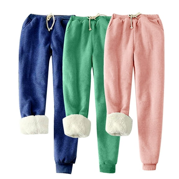 hotojiny 3 Pack Joggers for Women Fleece Lined Elastic Waist Drawstring Sweatpants Winter Warm Plus Size Pants with Pockets