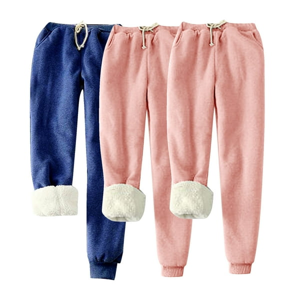 hotojiny 3 Pack Joggers for Women Fleece Lined Elastic Waist Drawstring Sweatpants Winter Warm Plus Size Pants with Pockets