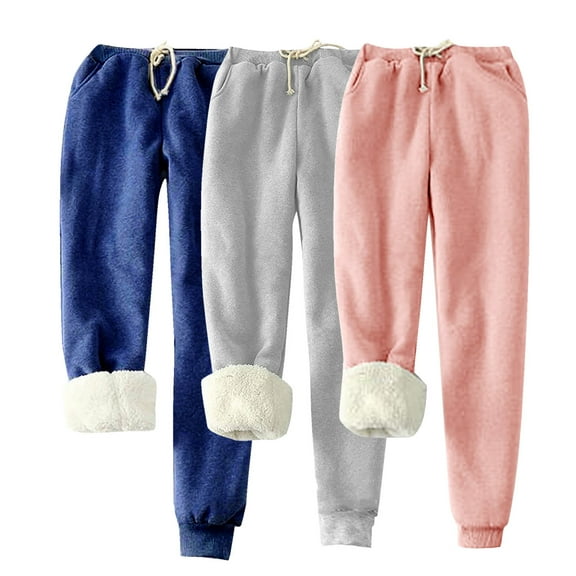hotojiny 3 Pack Joggers for Women Fleece Lined Elastic Waist Drawstring Sweatpants Winter Warm Plus Size Pants with Pockets