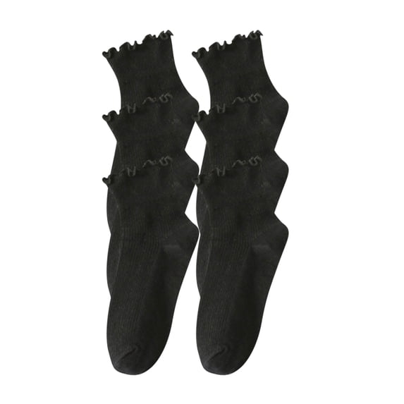 hotojiny 3 Pairs Womens Crew Socks Lounge Cozy Comfort Solid Color Socks Cute Soft Ruffle Hem Tube Socks