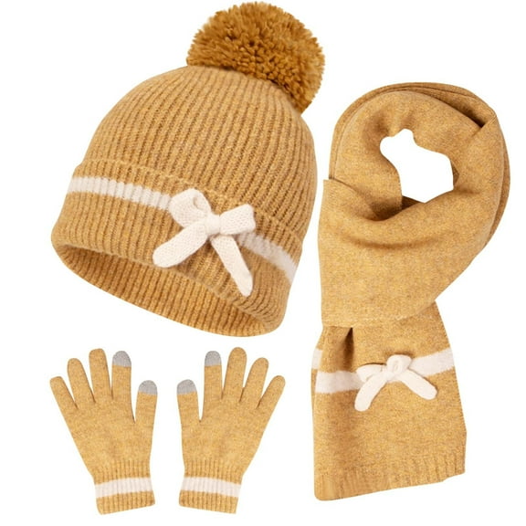 hotojiny 3 Piece Unisex Winter Warm Outfits for Men Women Comfort Beanie Hat Knitted Scarf Solid Color Gloves Sets