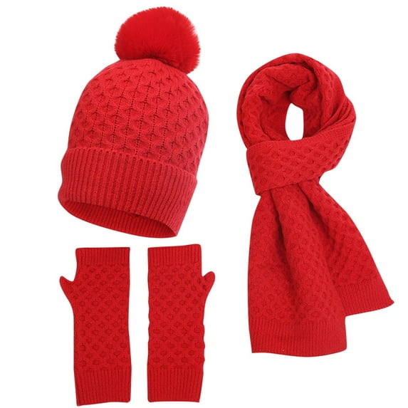 hotojiny 3 Piece Unisex Winter Warm Outfits for Men Women Comfort Beanie Hat Knitted Scarf Solid Color Gloves Sets