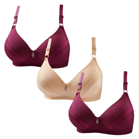 hotojiny 3PC Wireless Bras for Women No Underwire Push Up Breathable Bralette V Neck Full Coverage Comfort Everyday Bra