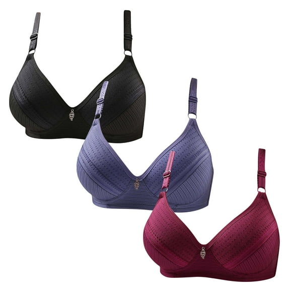 hotojiny 3PC Wireless Bras for Women No Underwire Push Up Breathable Bralette V Neck Full Coverage Comfort Everyday Bra