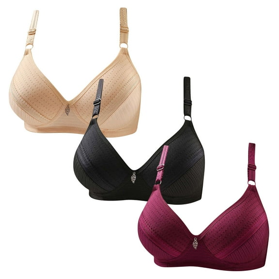 hotojiny 3PC Wireless Bras for Women No Underwire Push Up Breathable Bralette V Neck Full Coverage Comfort Everyday Bra