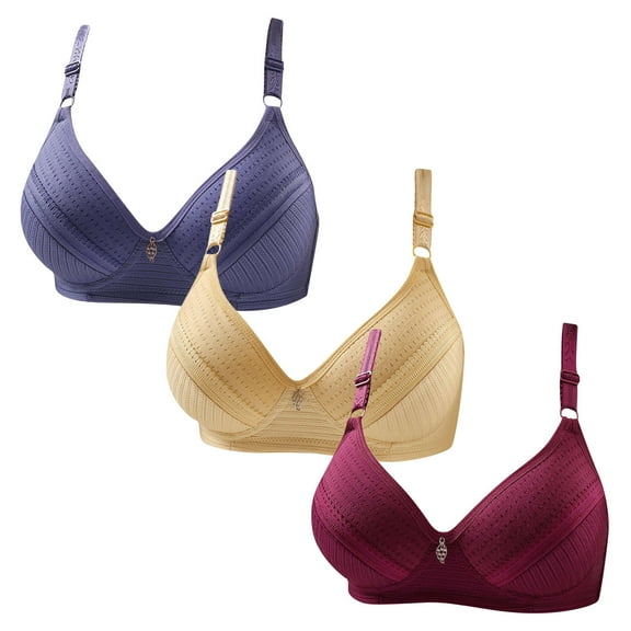 hotojiny 3PC Wireless Bras for Women No Underwire Push Up Breathable Bralette V Neck Full Coverage Comfort Everyday Bra