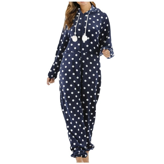 hotojiny Adult Onesie Pajamas for Women Fleece Hooded Zip up One Piece Pjs Jumpsuit Fuzzy Sherpa Housecoat Winter Cute Sleepwear