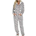 thumbnail image 1 of hotojiny Adult Onesie Pajamas for Women Fleece Hooded Zip up One Piece Pjs Jumpsuit Fuzzy Sherpa Housecoat Winter Cute Sleepwear, 1 of 7