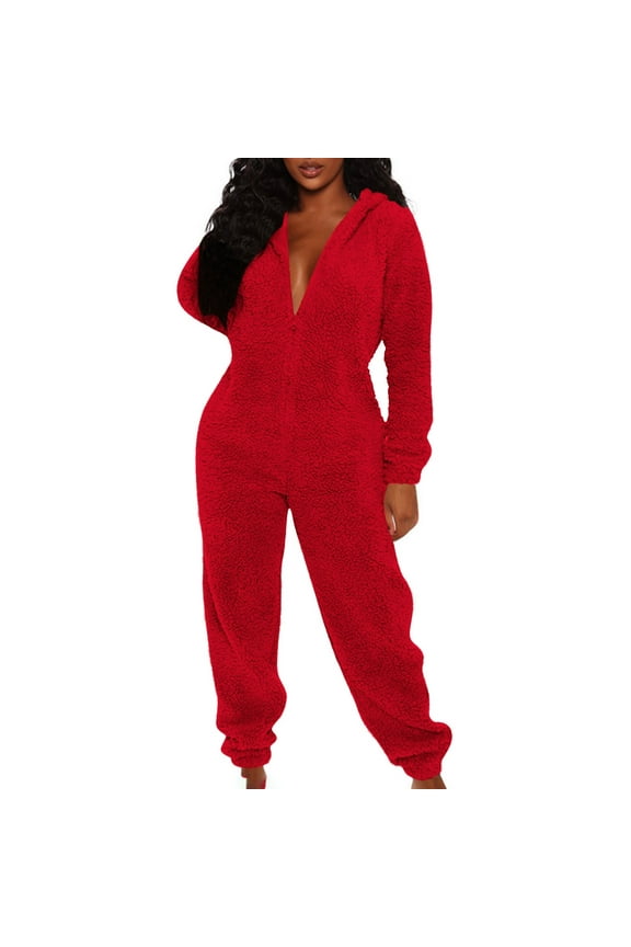 Adult Onesie Pajamas for Women Fleece Onesie Pajamas Sleepwear Thermal Zipper Fuzzy Jumpsuit Teens Pjs Romper for Cold Weather