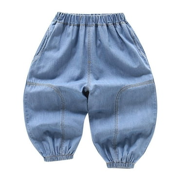 hotojiny Baby Boys Denim Pants Children Jean Look like Wide Leg Pants Loose Casual Lightweight Elastic Waist Trousers