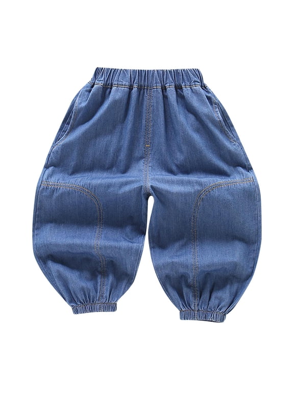 Baby Boys Denim Pants Children Jean Look like Wide Leg Pants Loose Casual Lightweight Elastic Waist Trousers