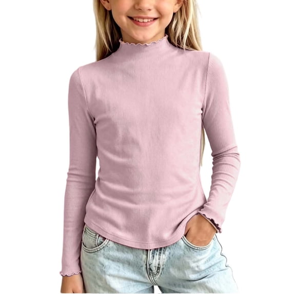 hotojiny Baby Girl Toddler Undershirt Thermal Long Sleeve Shirt Basic Tshirt Tops Soft Fitted Solid Color Tees for Kids(Pink,7-8 Years)