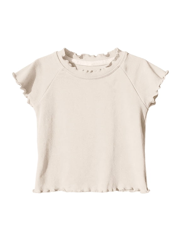 Baby Girls Cotton T-Shirts Cute Ruffle Short Sleeve Basic Tee Newborn Infant Crewneck Kids Clothes Summer Tops 1-9 Y