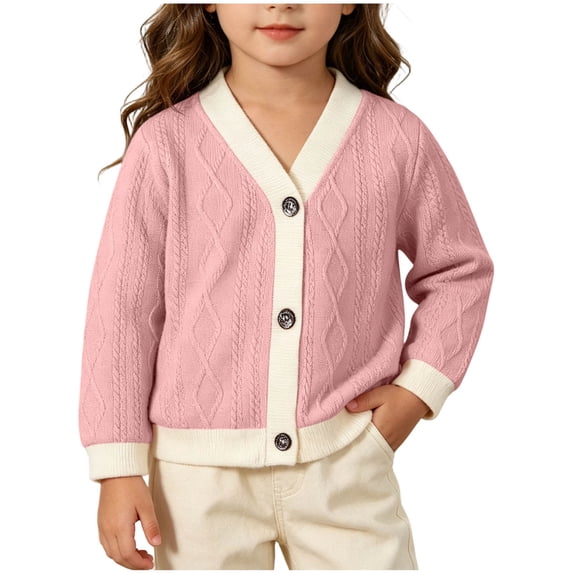 hotojiny Baby Girls Sweater Cardigan Infant Boys V Neck Button down Knit Jacket Toddler Color Block Cute Bolero Coat for 3M-5Y