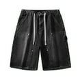 thumbnail image 1 of hotojiny Baggy Jean Shorts Mens Drawstring Washed Denim Shorts Loose Fit Wide Leg Knee Length Denim Shorts Streetwear, 1 of 7