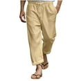 thumbnail image 1 of hotojiny Beach Pants for Men Cotton Linen Casual Loose Fit Drawstring Trousers Baggy Elastic Waist Lightweight Work Travel Pants, 1 of 6