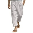 thumbnail image 1 of hotojiny Beach Pants for Men Cotton Linen Casual Loose Fit Drawstring Trousers Baggy Elastic Waist Lightweight Work Travel Pants, 1 of 6