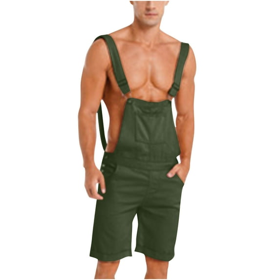 hotojiny Bib Overalls for Men Casual Straight Leg Knee Length Work Shorts Jumpsuit Adjustable Strap Backless Pockets Rompers 2025